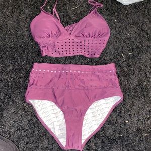 Purple plum spaghetti high waisted cut out bikini